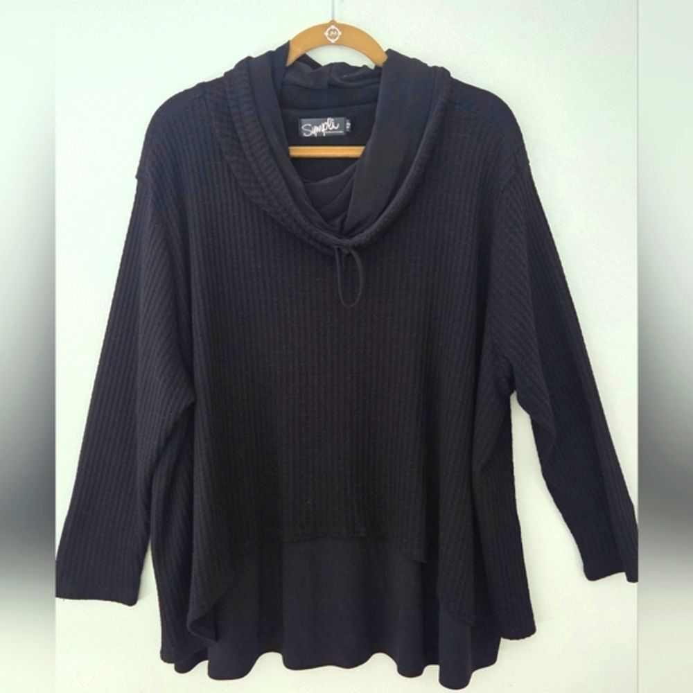 Sympli Canada Black Waffle Double Layer Split Back Cowl Neck Sweater 12 (Box19)